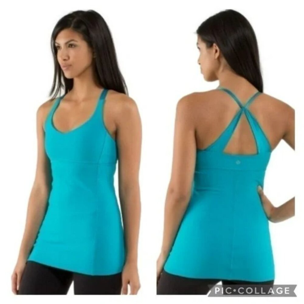 LULULEMON Practice Daily Surge Yoga Tank Top Teal Turquoise Satin Straps Sz 8